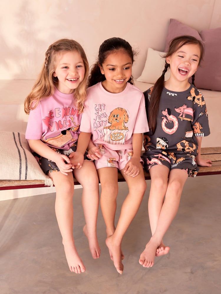 Pink/Grey Short Pyjamas 3 Pack (3-16yrs) - Image 1 of 9