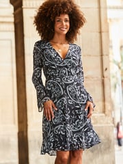 Sosandar Black Fluted Cuff Fit And Flare Dress - Image 3 of 5