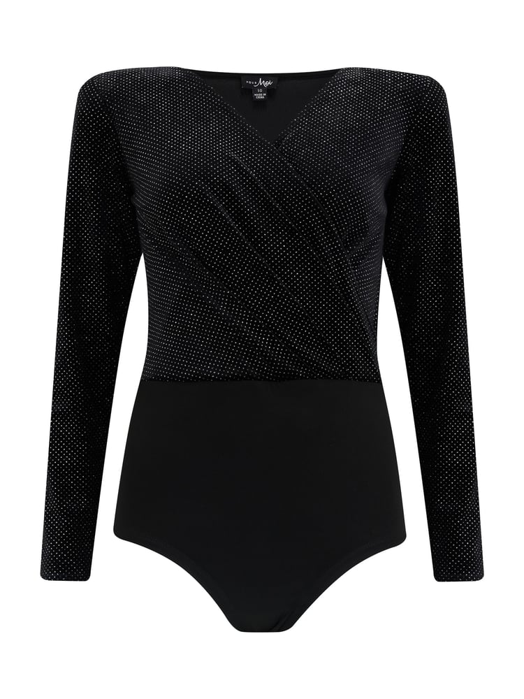 Pour Moi Black Britney Glitter Stretch Velvet Body - Image 2 of 3