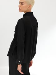 Black Zip Front Utility Pocket Blouse - Image 4 of 7