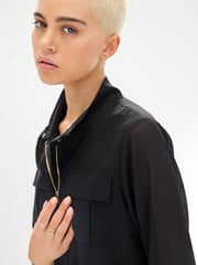 Black Zip Front Utility Pocket Blouse - Image 5 of 7