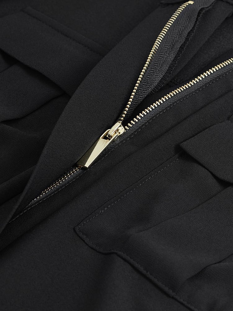 Black Zip Front Utility Pocket Blouse - Image 7 of 7 Black Zip Front Utility Pocket Blouse - Image 7 of 7