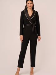 Adrianna Papell Crystal Trim Tuxedo Black Jumpsuit - Image 1 of 7