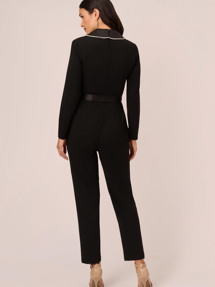 Adrianna Papell Crystal Trim Tuxedo Black Jumpsuit - Image 2 of 7