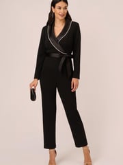 Adrianna Papell Crystal Trim Tuxedo Black Jumpsuit - Image 3 of 7