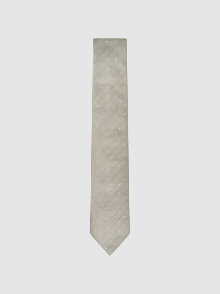 Reiss Champagne Liam Polka Dot Silk Tie - Image 1 of 5