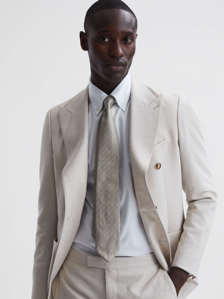 Reiss Champagne Liam Polka Dot Silk Tie - Image 2 of 5