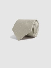 Reiss Champagne Liam Polka Dot Silk Tie - Image 3 of 5