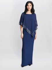 Gina Bacconi Natural Amber Maxi Asymmetrical Cape Dress - Image 1 of 5