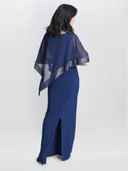 Gina Bacconi Natural Amber Maxi Asymmetrical Cape Dress - Image 2 of 5
