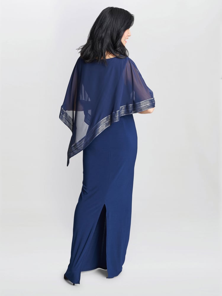 Gina Bacconi Natural Amber Maxi Asymmetrical Cape Dress - Image 2 of 5
