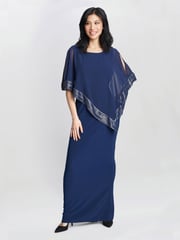 Gina Bacconi Natural Amber Maxi Asymmetrical Cape Dress - Image 3 of 5