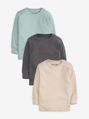 Light Blue/Neutral Long Sleeve Textured T-Shirts 3 Pack (3mths-7yrs) - Image 1 of 6