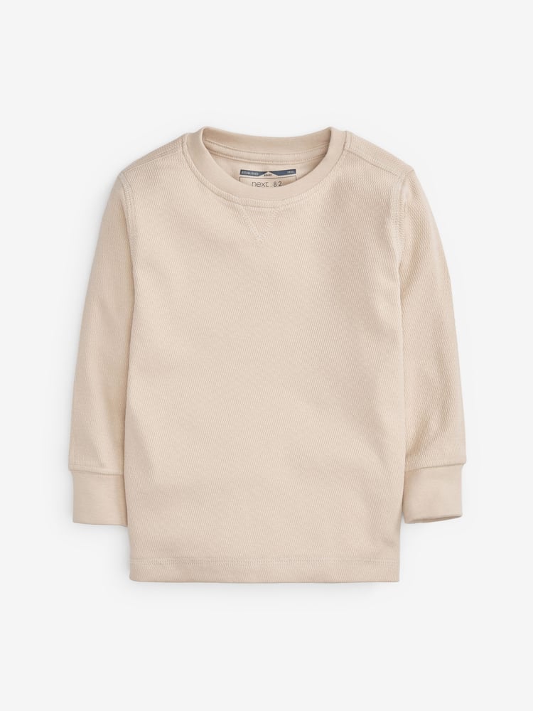 Light Blue/Neutral Long Sleeve Textured T-Shirts 3 Pack (3mths-7yrs) - Image 2 of 6