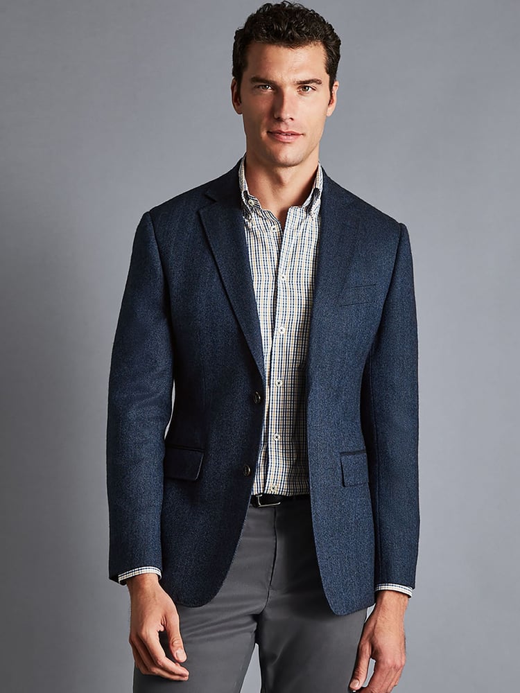 Charles Tyrwhitt Blue Herringbone Wool Texture Classic Fit Jacket - Image 1 of 5
