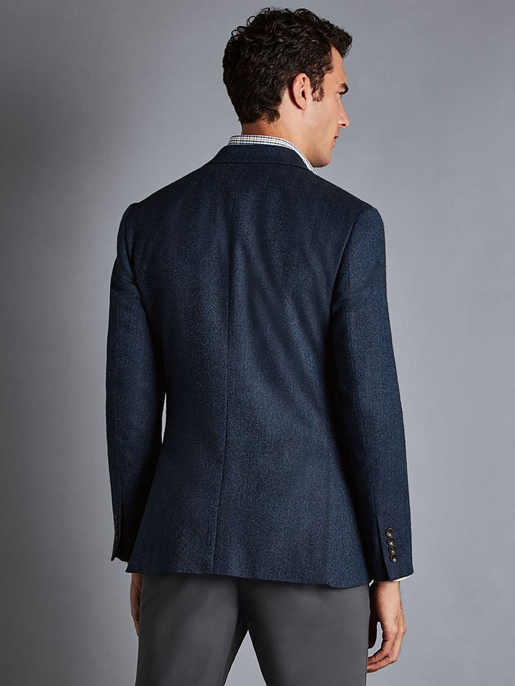 Charles Tyrwhitt Blue Herringbone Wool Texture Classic Fit Jacket - Image 2 of 5