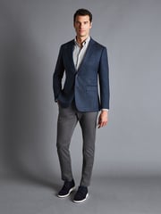 Charles Tyrwhitt Blue Herringbone Wool Texture Classic Fit Jacket - Image 3 of 5