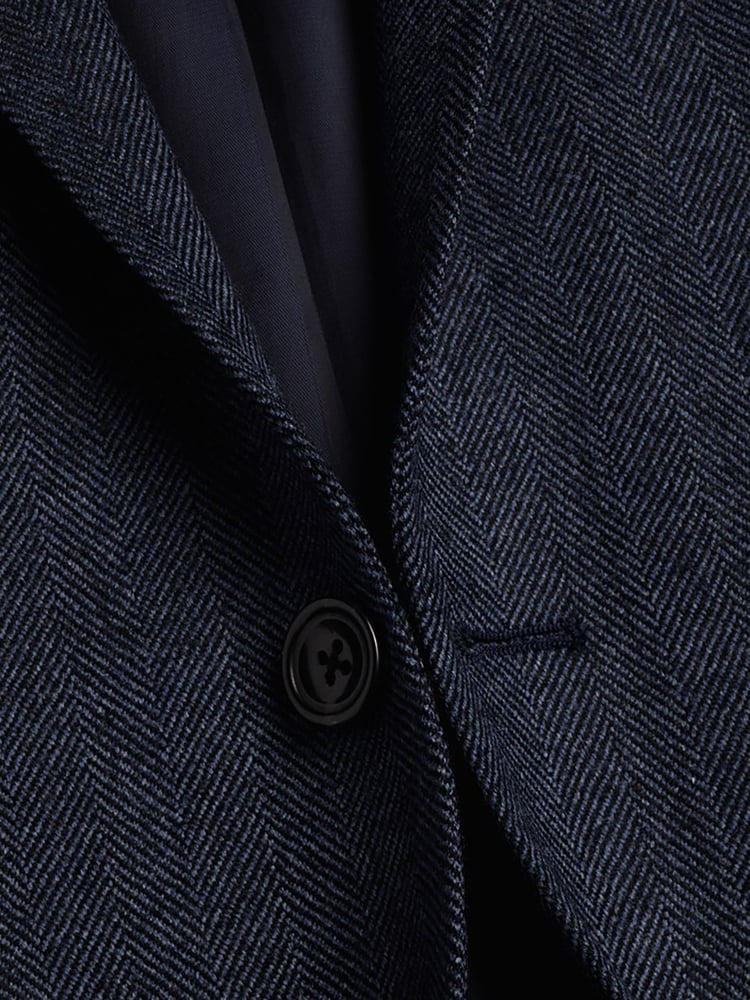 Charles Tyrwhitt Blue Herringbone Wool Texture Classic Fit Jacket - Image 5 of 5