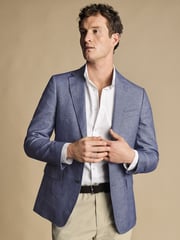 Charles Tyrwhitt Blue Chrome Linen Cotton Classic Fit Jacket - Image 1 of 5