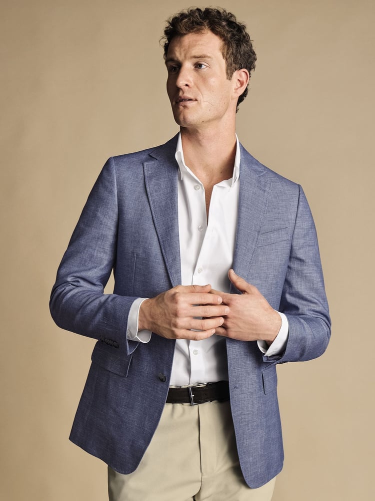 Charles Tyrwhitt Blue Chrome Linen Cotton Classic Fit Jacket - Image 1 of 5