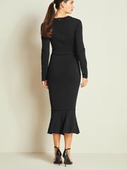 Black Square Neck Stitch Detail Long Sleeve Knitted Midi Dress - Image 3 of 6
