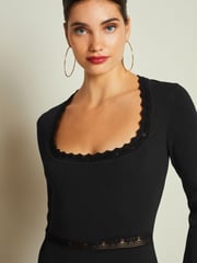 Black Square Neck Stitch Detail Long Sleeve Knitted Midi Dress - Image 4 of 6