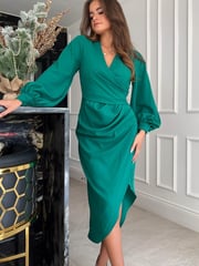 Girl In Mind Green Elsa Long Sleeve Wrap Asymmetric Dress - Image 1 of 4