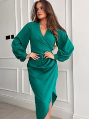 Girl In Mind Green Elsa Long Sleeve Wrap Asymmetric Dress - Image 4 of 4