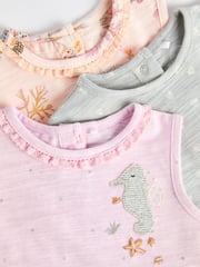 Grey Seashell Print Baby Vest Rompers 3 Pack - Image 10 of 10