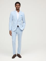 Light Blue Skinny Fit Pipe Trimmed Suit: Trousers - Image 2 of 10