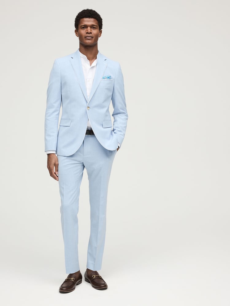 Light Blue Skinny Fit Pipe Trimmed Suit: Trousers - Image 2 of 10