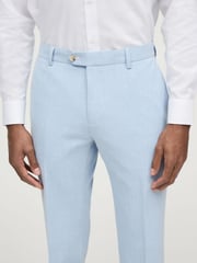 Light Blue Skinny Fit Pipe Trimmed Suit: Trousers - Image 4 of 10