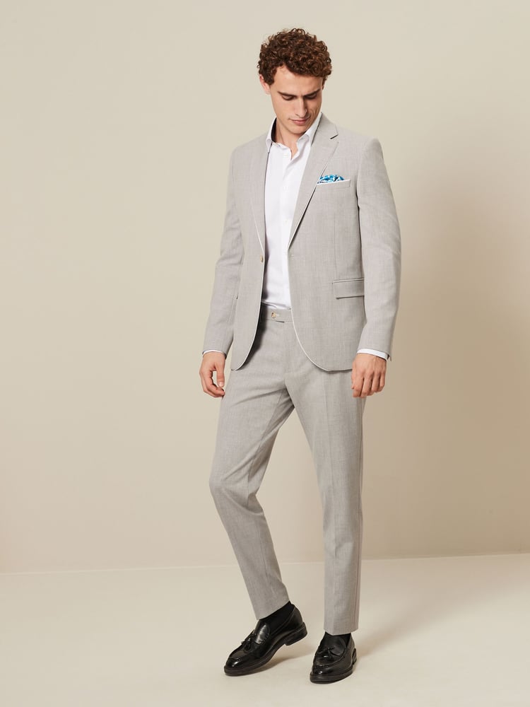 Light Grey Skinny Fit Pipe Trimmed Suit: Trousers - Image 2 of 8