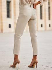 Sosandar Cream Straight Leg Pu Trousers - Image 2 of 5