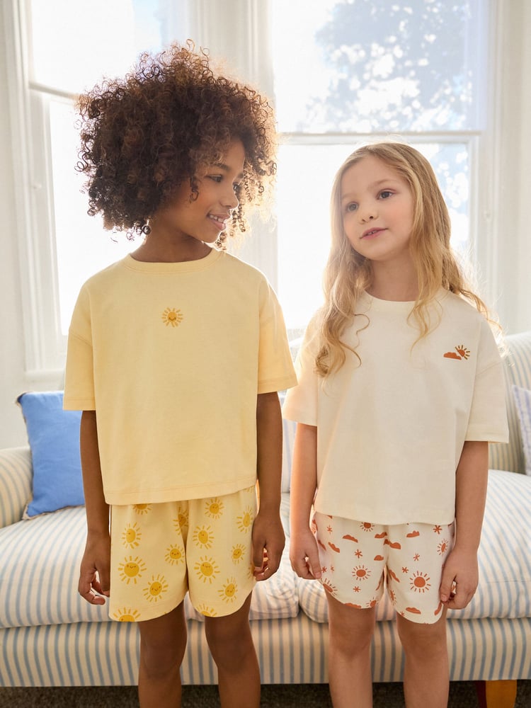 Cream/ Yellow Short Pyjamas 2 Pack (3-16yrs) - Image 1 of 9