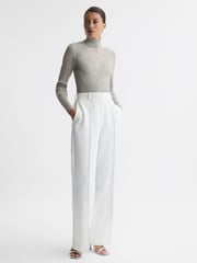Reiss Silver Tanya Metallic Ribbed Mesh Panel Funnel Neck Top - Image 3 of 6
