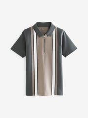 Neutral Vertical Colourblock Short Sleeve Zip Neck Polo Shirt (3-16yrs) - Image 1 of 3