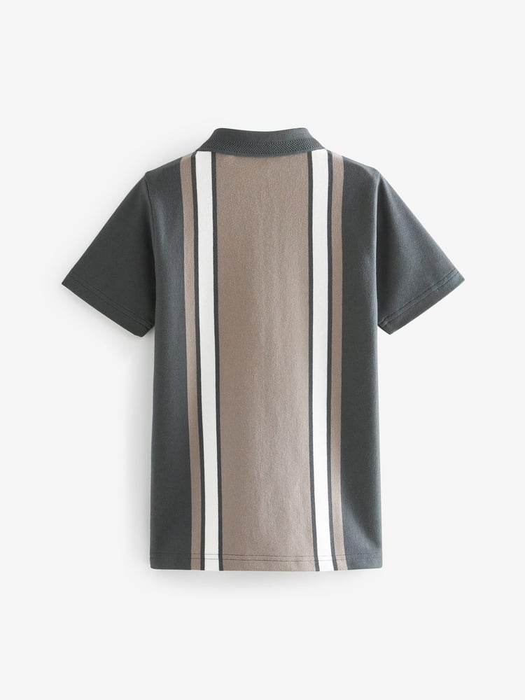Neutral Vertical Colourblock Short Sleeve Zip Neck Polo Shirt (3-16yrs) - Image 2 of 3