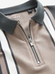 Neutral Vertical Colourblock Short Sleeve Zip Neck Polo Shirt (3-16yrs) - Image 3 of 3