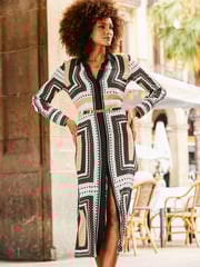 Sosandar Natural Chain Belted Shirt Dress - Image 3 of 6