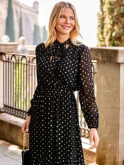 Sosandar Black Tie Neck Fit And Flare Dress - Image 1 of 5