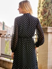 Sosandar Black Tie Neck Fit And Flare Dress - Image 2 of 5