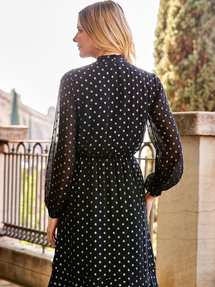 Sosandar Black Tie Neck Fit And Flare Dress - Image 2 of 5