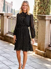 Sosandar Black Tie Neck Fit And Flare Dress - Image 4 of 5
