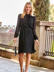 Sosandar Black Tie Neck Fit And Flare Dress - Image 5 of 5
