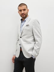 Light Grey Slim Fit Linen Blend Blazer - Image 1 of 11