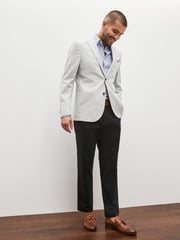 Light Grey Slim Fit Linen Blend Blazer - Image 2 of 11