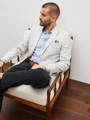 Light Grey Slim Fit Linen Blend Blazer - Image 4 of 11