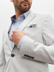 Light Grey Slim Fit Linen Blend Blazer - Image 5 of 11