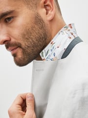 Light Grey Slim Fit Linen Blend Blazer - Image 6 of 11